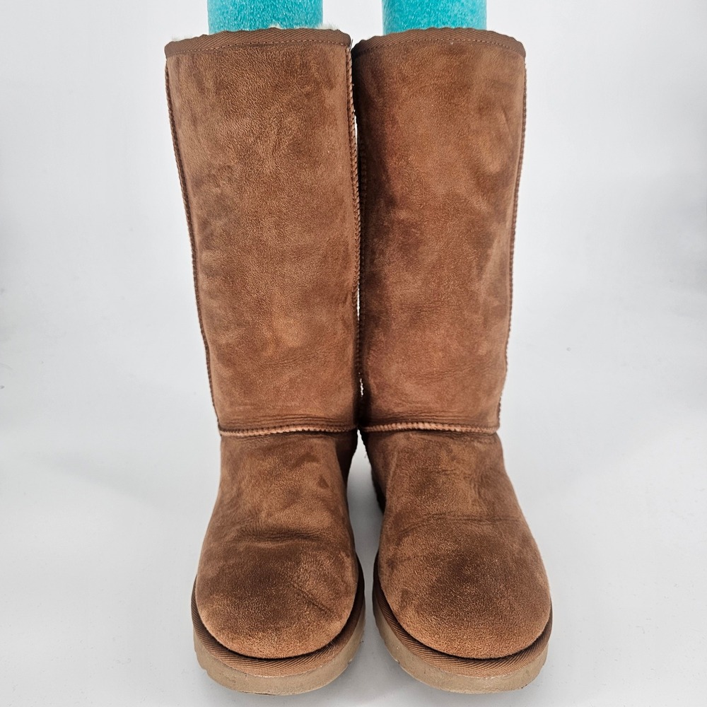 UGG Australia Classic Tall II Tasman Braid Suede Shearling Boots 10 Chestnut - Picture 4 of 10